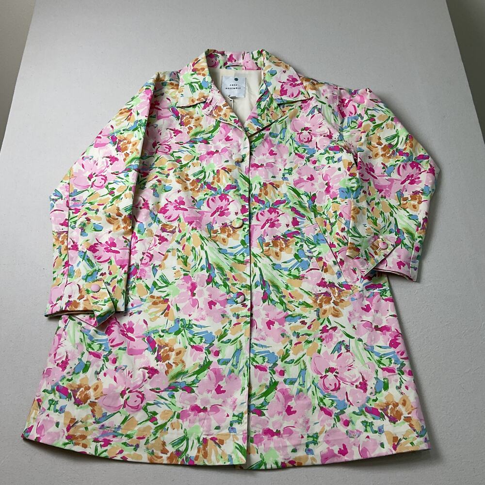 Free Assembly Floral collared Trench Coat Womens Large NWT